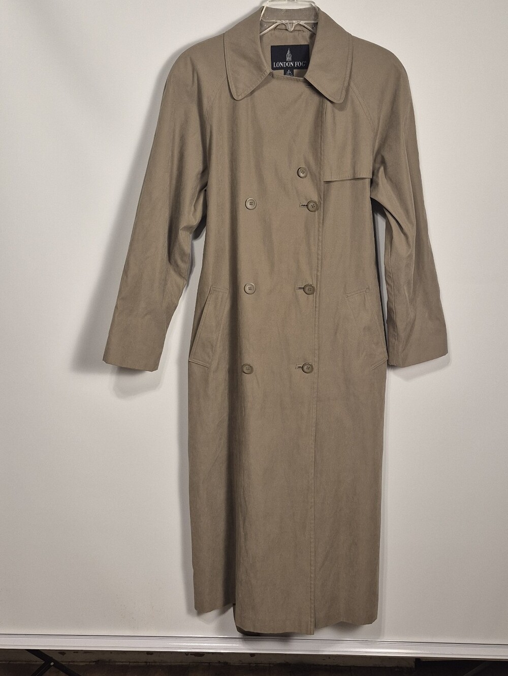 Vintage London Fog WFull Length Trench Coat Tan Khaki Double Breasted Belted